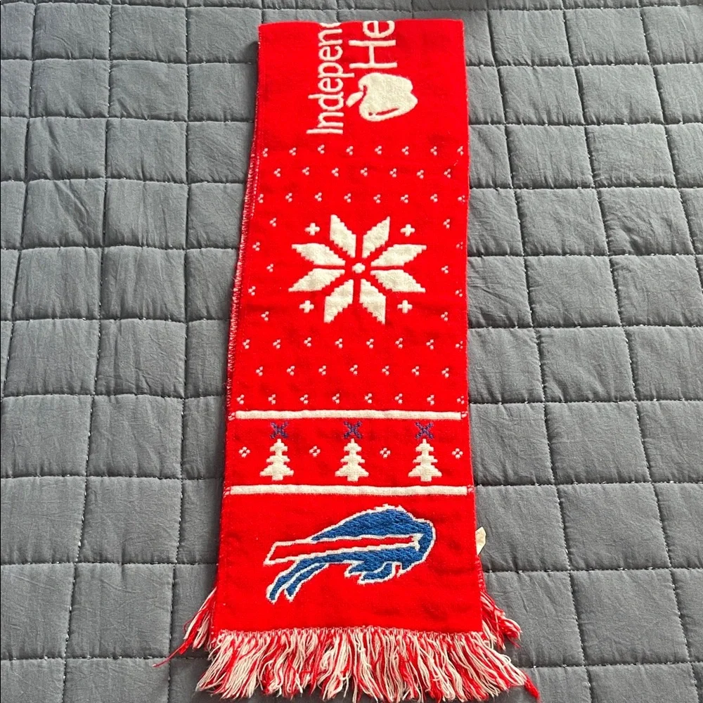 Red Buffalo Bills Holiday Scarf with Snowflake/Tree Design